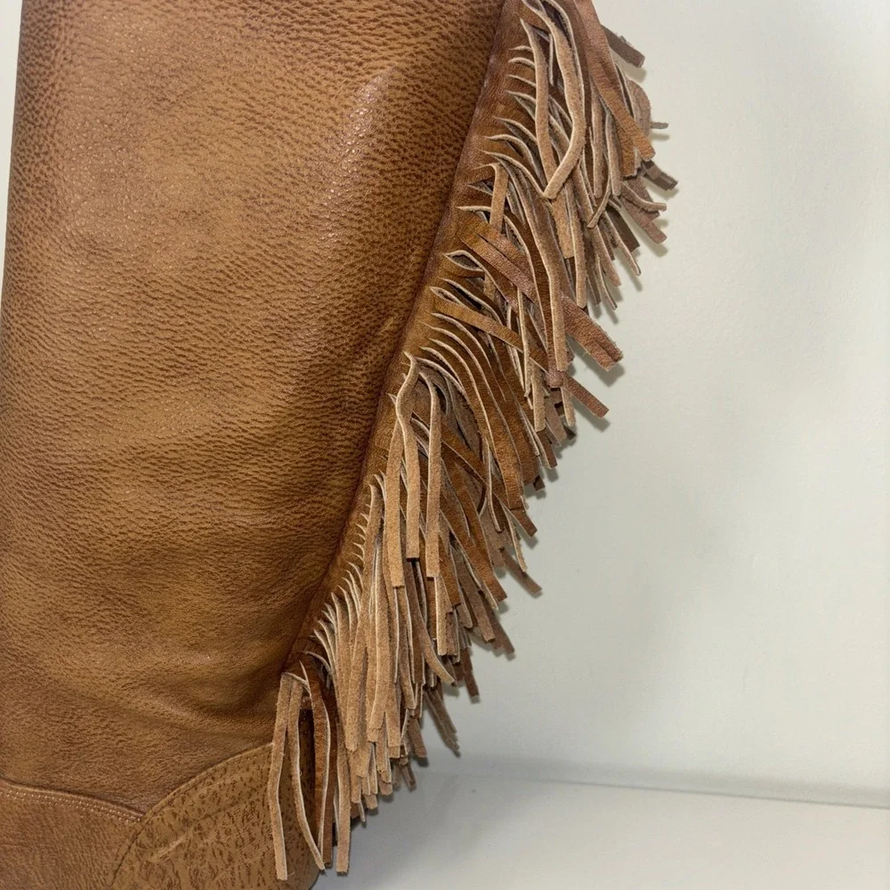 Zodiac USA Vintage Brown Leather Fringe Tall Western Boots Womens 7 M 01617